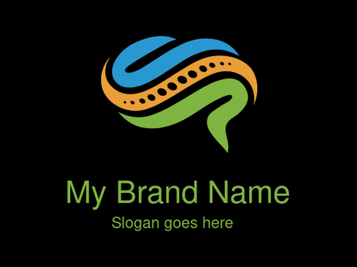 Colorful Abstract Brain Logo with Spinal Pathway and Wavy Layers for Holistic Health, Communication, or Multi-Disciplinary Services